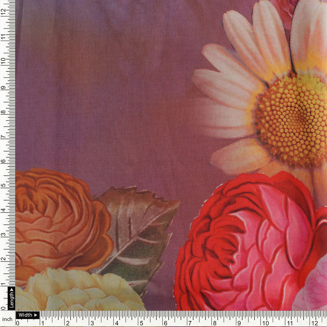 Huge Realistic Flowers Digital Printed Fabric  - Kora Silk
