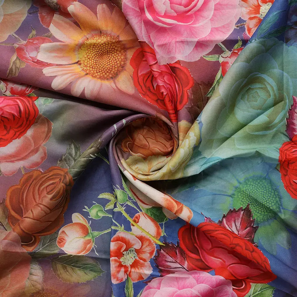 Huge Realistic Flowers Digital Printed Fabric  - Kora Silk – ks 0 ta07202l4 110 b