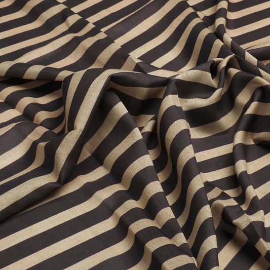 Brown Stripes Digital Printed Fabric - Kora Silk