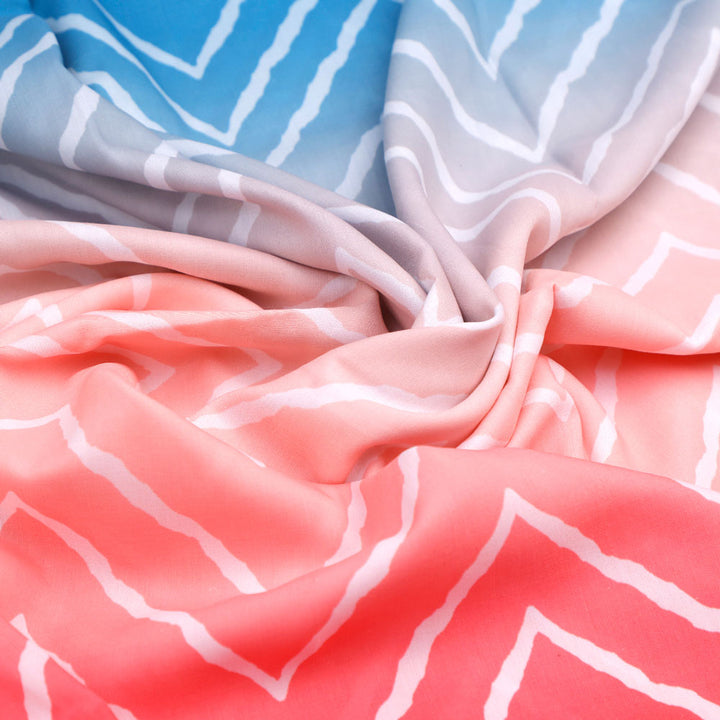 Zigzag Digital Printed Kora Silk Fabric in Multicolor