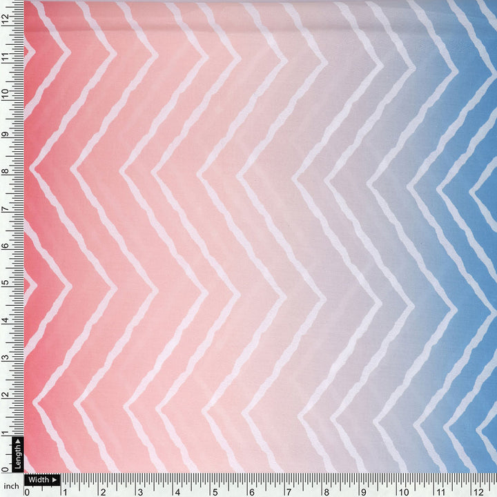 Zigzag Digital Printed Kora Silk Fabric in Multicolor