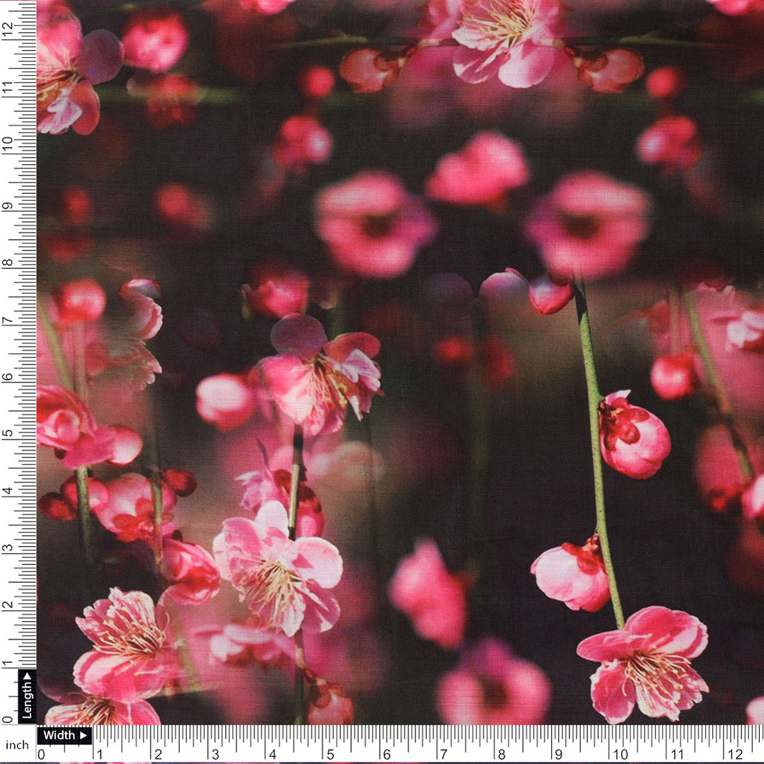 Tiny Pink Chintz Branch Digital Printed Fabric - Kora Silk