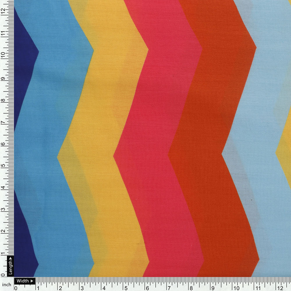 Zigzag Digital Printed Kora Silk Fabric from FAB VOGUE Studio