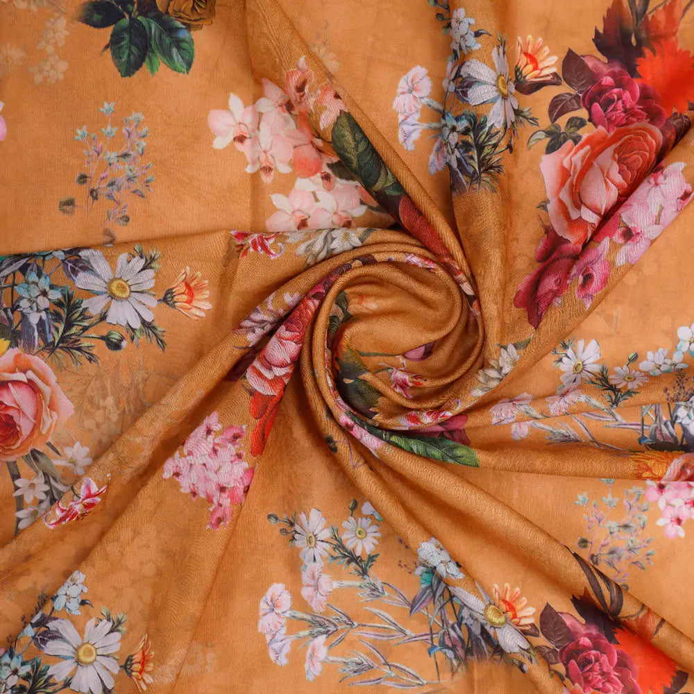 Gorgeous floral digital printed fabric in yellow from FAB VOGUE Studio – mu 0 0ta061813 110 a