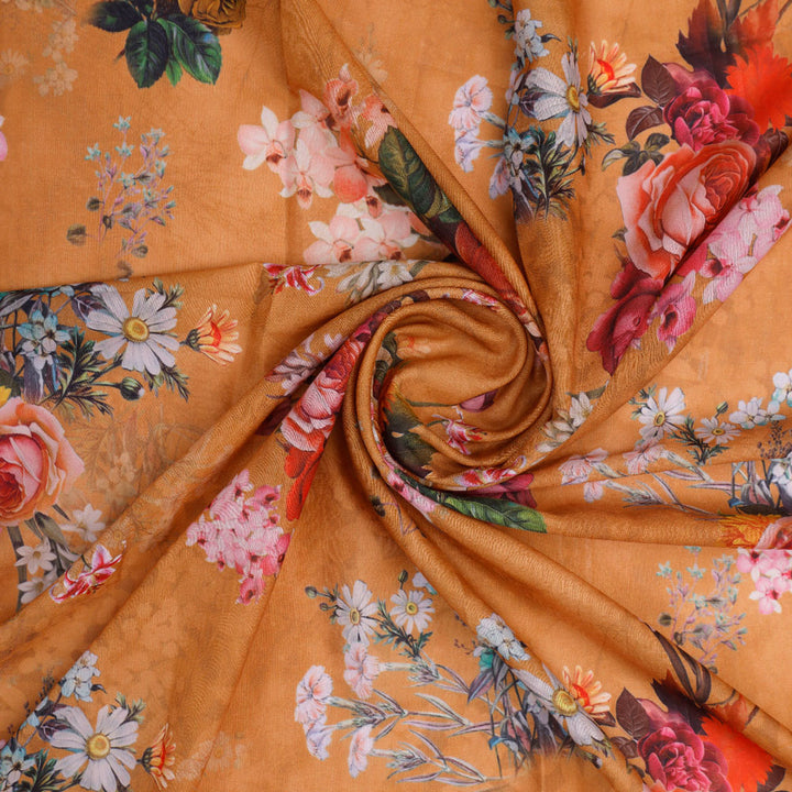 Gorgeous floral digital printed fabric in yellow from FAB VOGUE Studio