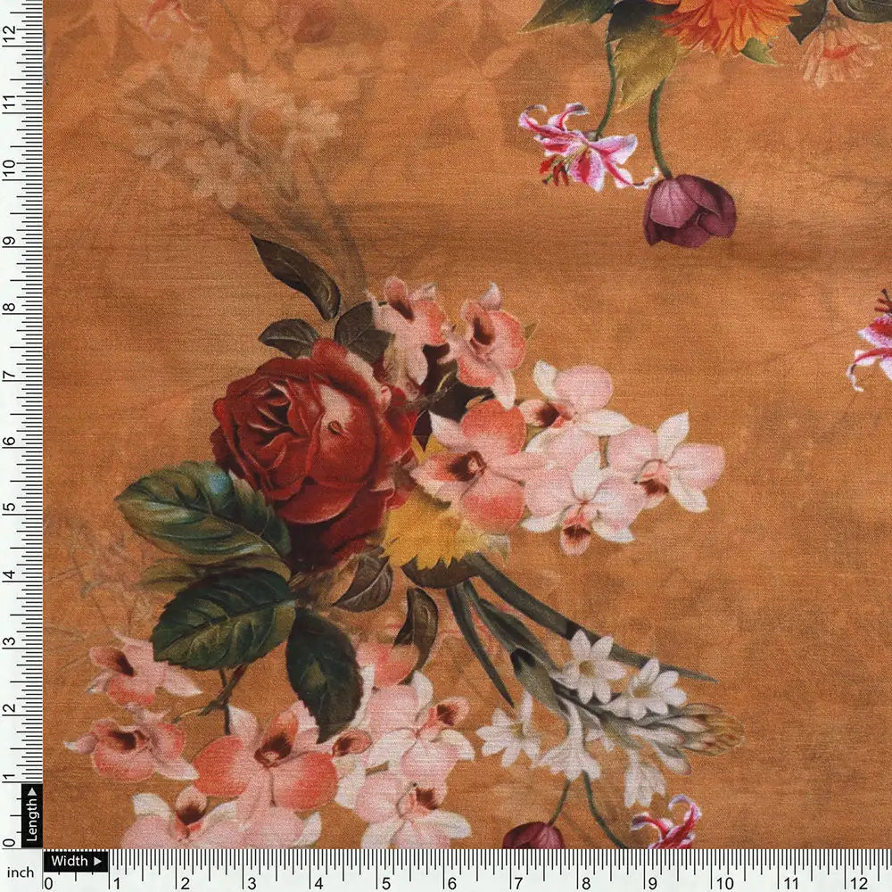 Gorgeous floral digital printed fabric in yellow from FAB VOGUE Studio – mu 0 0ta061813 110 d