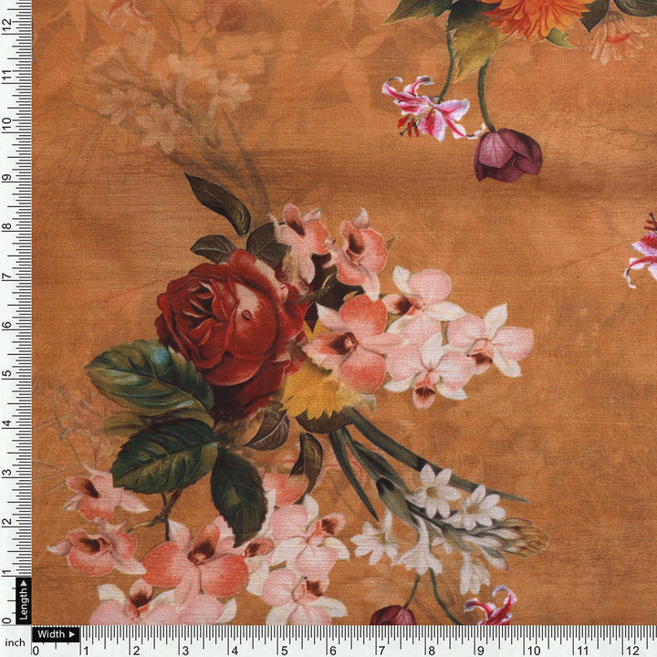 Gorgeous floral digital printed fabric in yellow from FAB VOGUE Studio