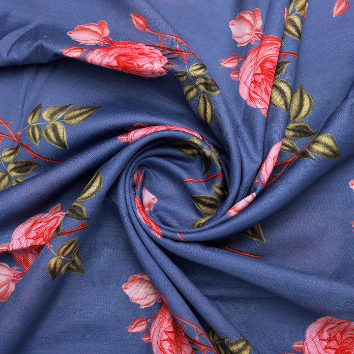 Classy floral digital printed fabric in blue by FAB VOGUE Studio
