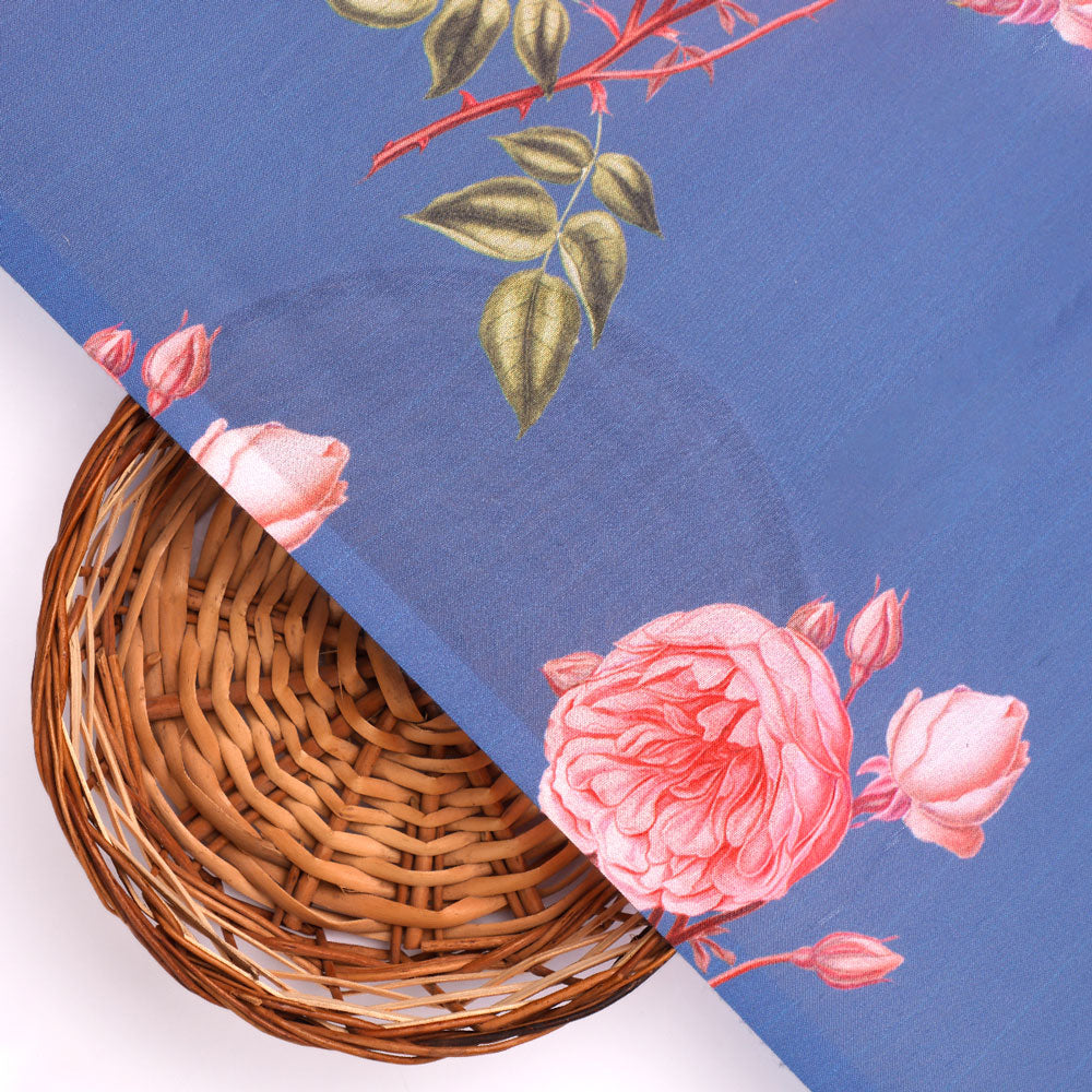Classy floral digital printed fabric in blue by FAB VOGUE Studio