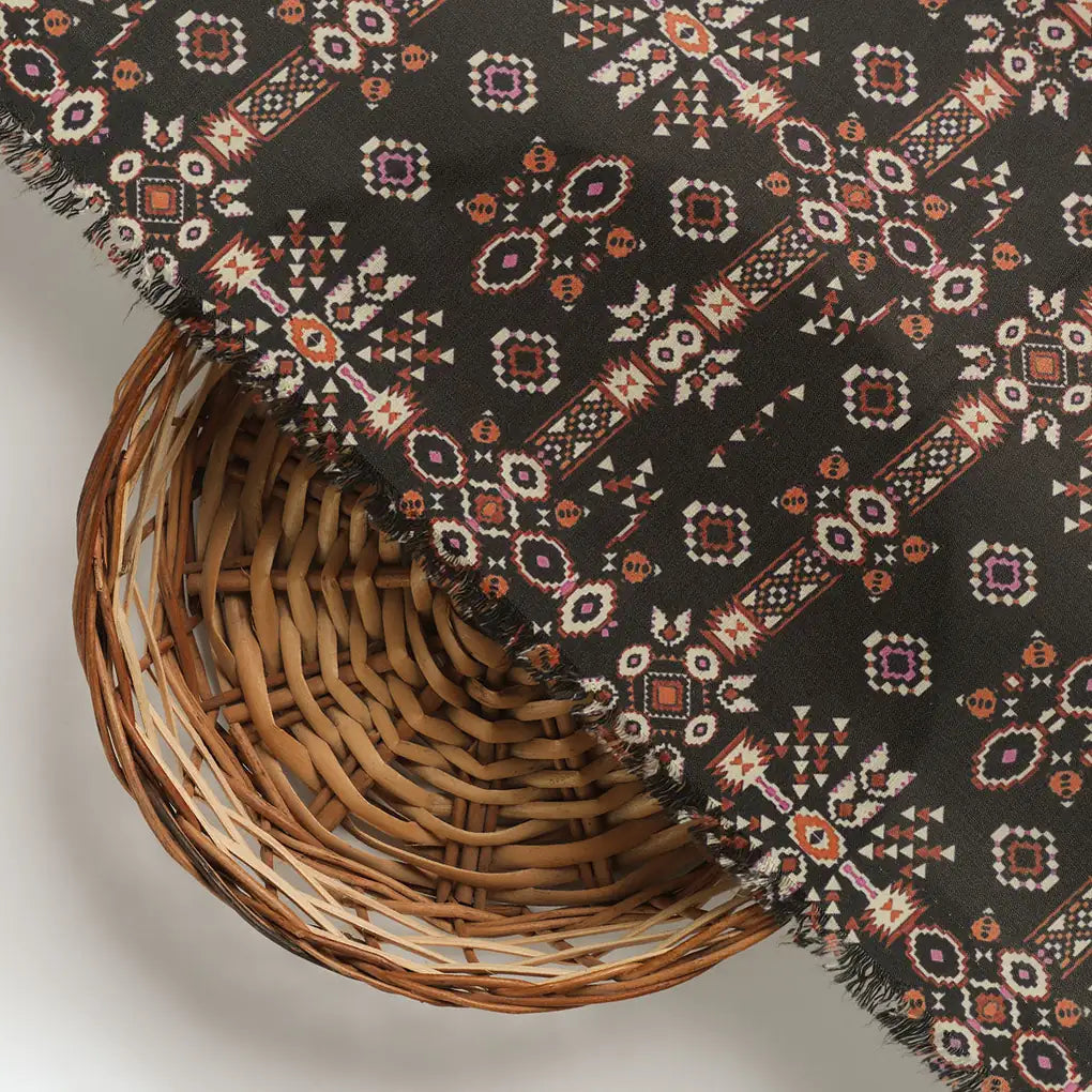 Invigorate Your Wardrobe with Muslin Fabric in Black Ajrakh Patterns – mu 0 fvs20228 110 d