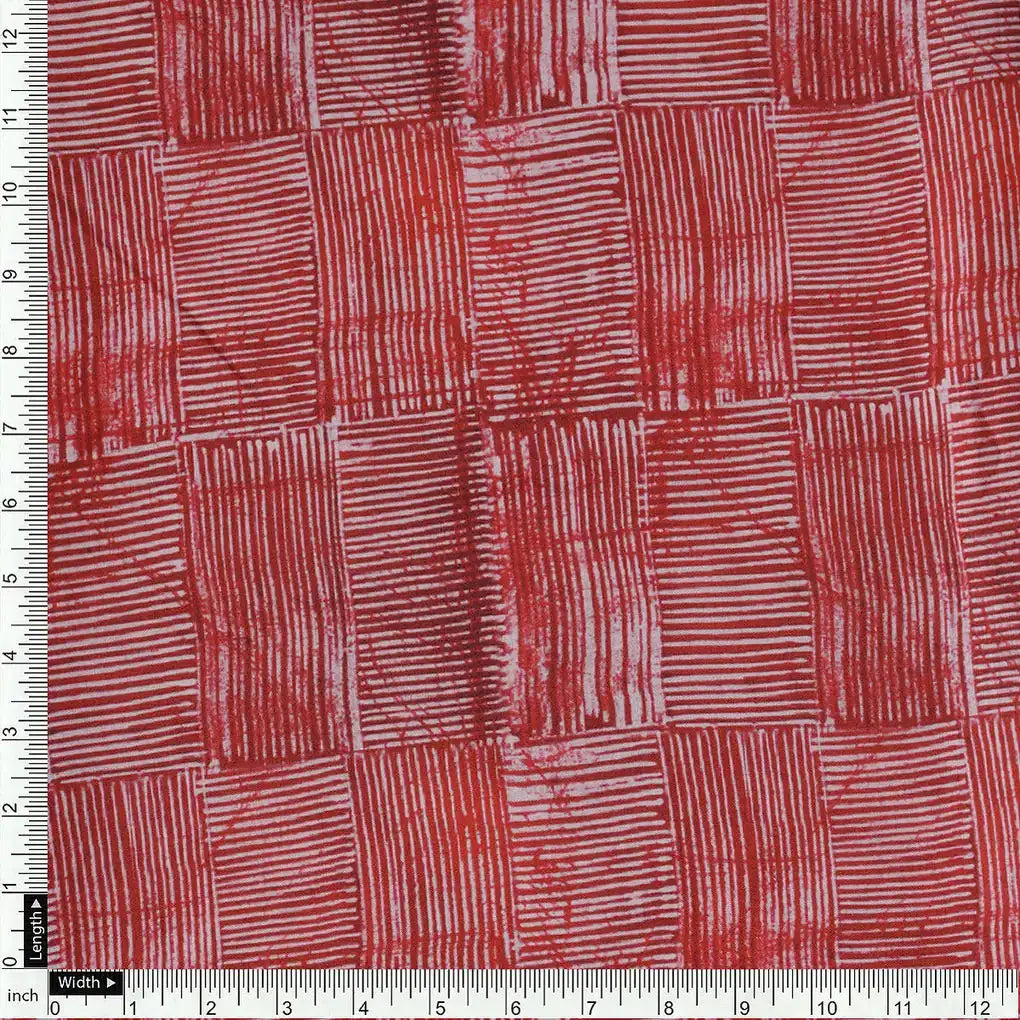 Checkes Textured Red And White Digital Printed Fabric - Muslin – mu 0 ma02235 110 a