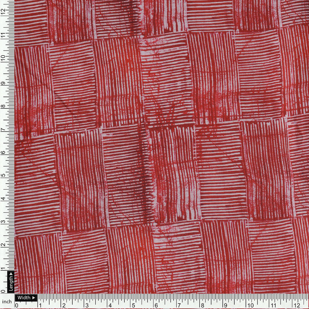 Checkes Textured Red And White Digital Printed Fabric - Muslin