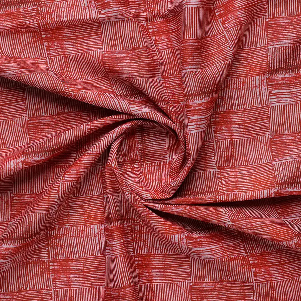 Checkes Textured Red And White Digital Printed Fabric - Muslin – mu 0 ma02235 110 b