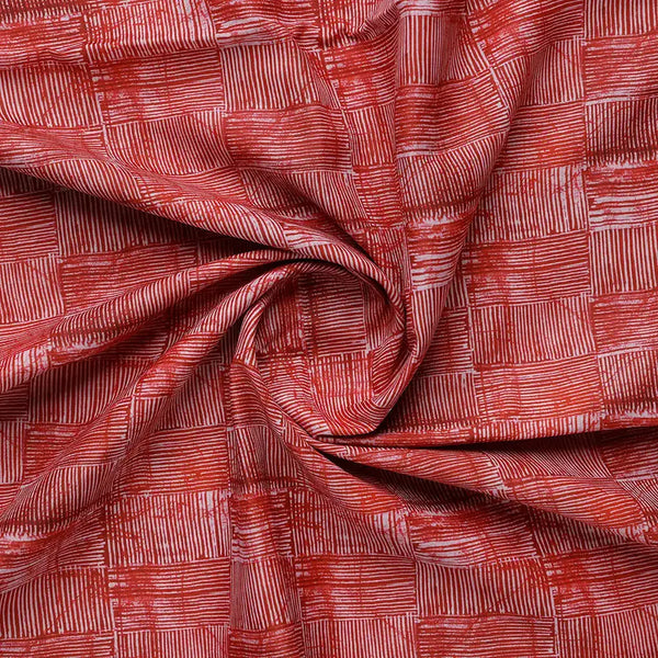 Checkes Textured Red And White Digital Printed Fabric - Muslin – mu 0 ma02235 110 b - alternate view