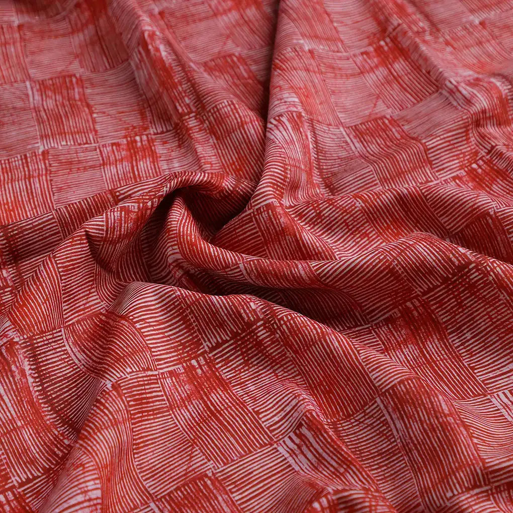 Checkes Textured Red And White Digital Printed Fabric - Muslin – mu 0 ma02235 110 c