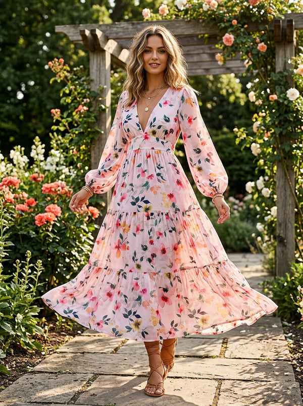 Multicolor Watercolour Floral Bloom Muslin Digital Printed Fabric - Flowy Maxi Dress Lookbook - MU-0-MA022753-114 - alternate view