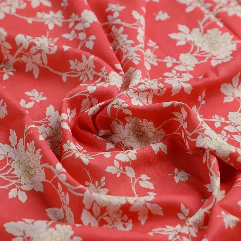 Flower Bunch On Dreamy Orange Digital Printed Fabric  - Muslin – mu 0 ma03131p3 110 c