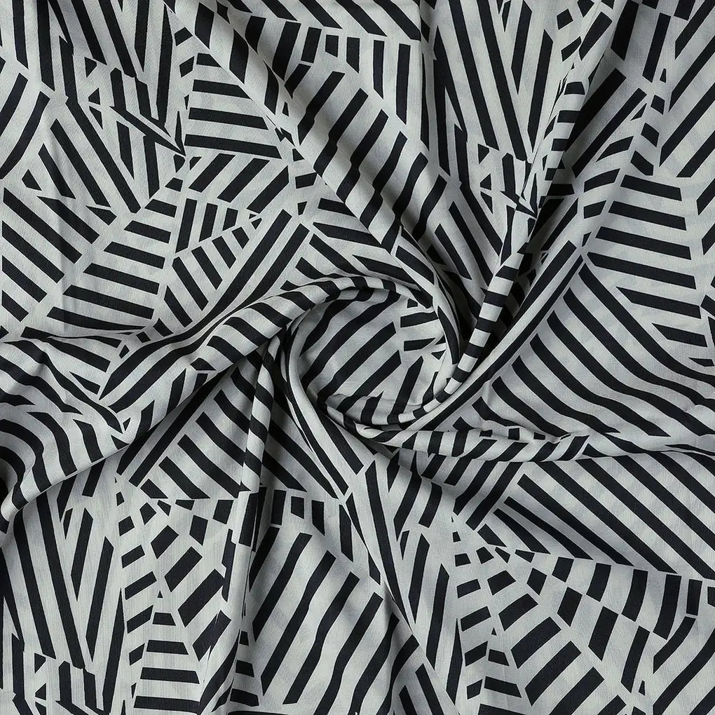 Attractive Black Strips With Bone Colour Digital Printed Fabric - Muslin – mu 0 ta0078 110 b