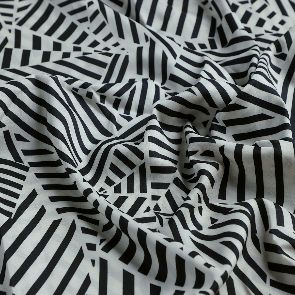 Attractive Black Strips With Bone Colour Digital Printed Fabric - Muslin