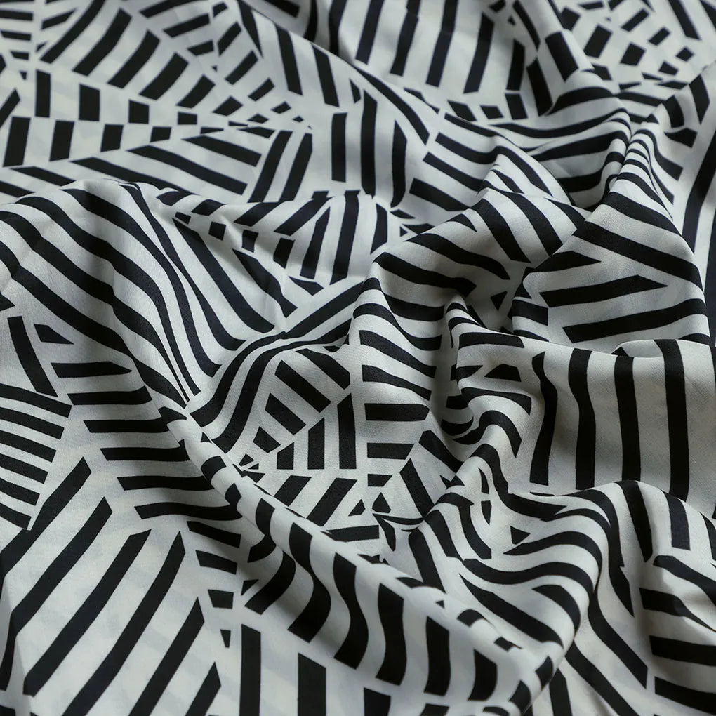Attractive Black Strips With Bone Colour Digital Printed Fabric - Muslin – mu 0 ta0078 110 c