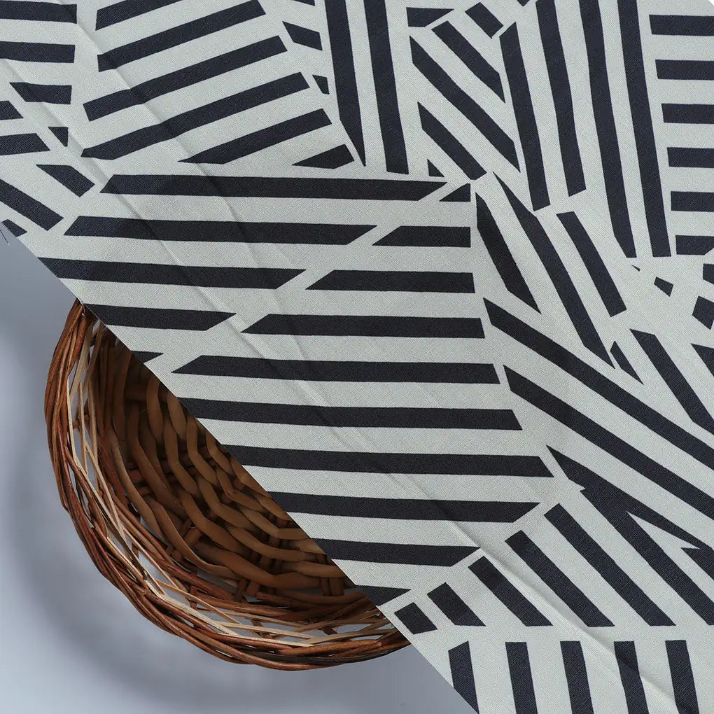 Attractive Black Strips With Bone Colour Digital Printed Fabric - Muslin – mu 0 ta0078 110 d