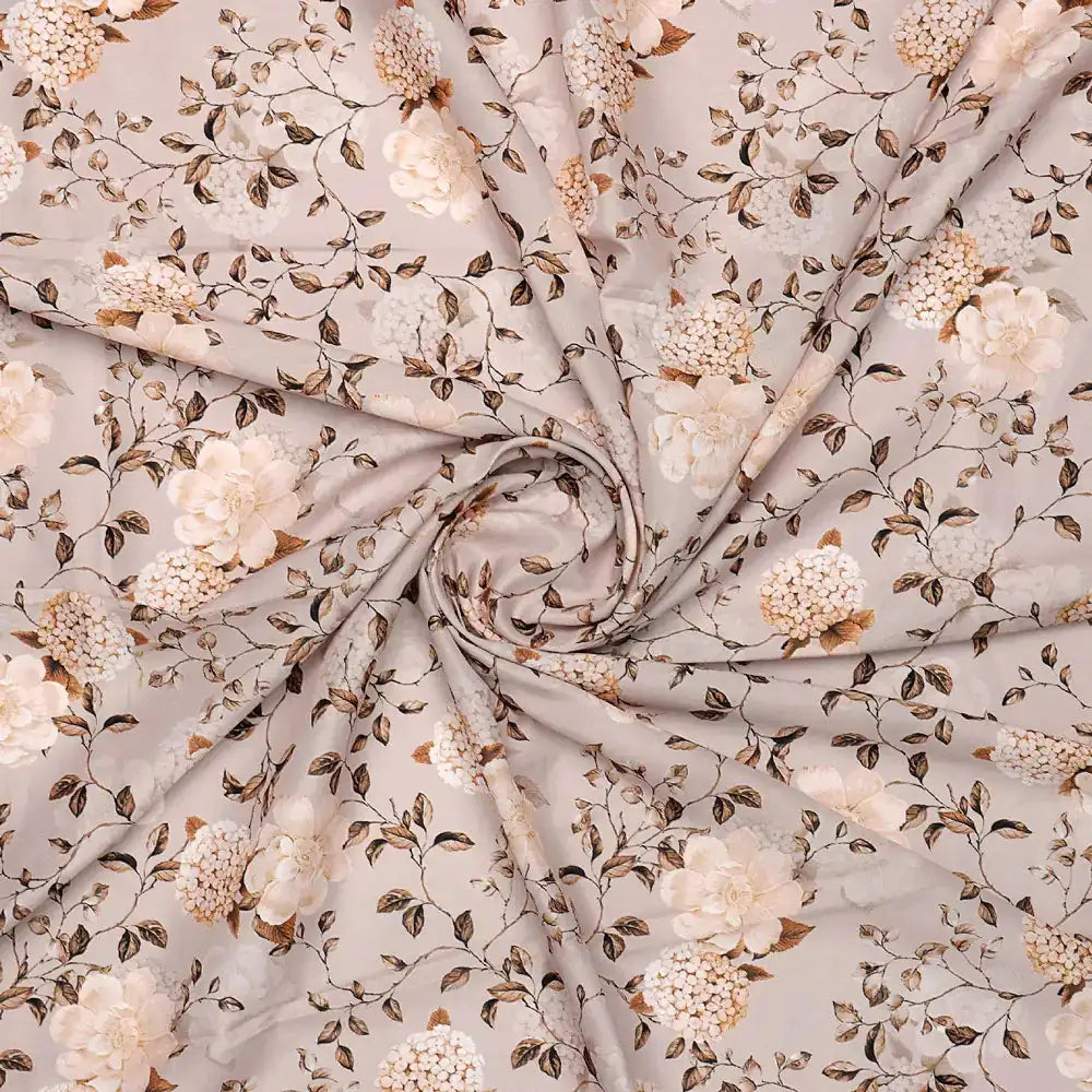 Grayish Orange Roses With Brown Valley Digital Printed Fabric - Muslin – mu 0 ta05726 110 a
