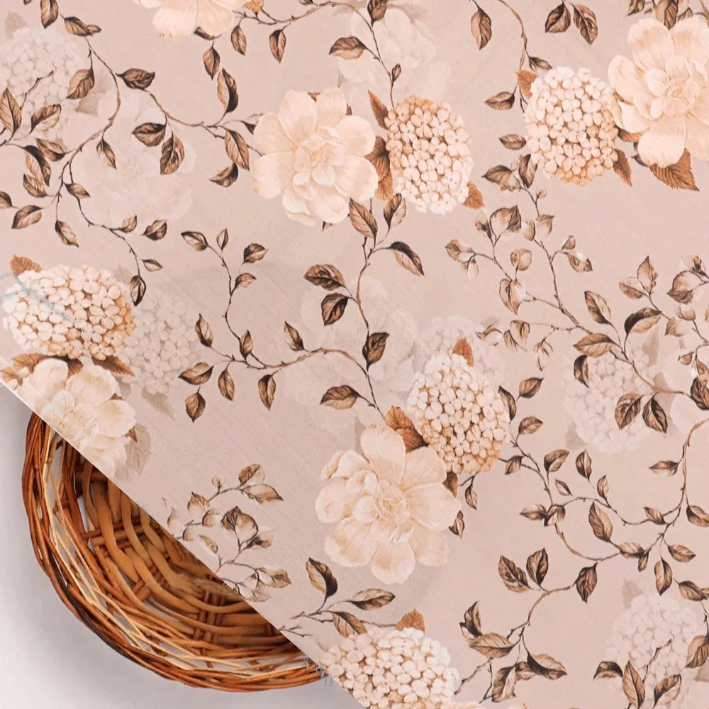 Grayish Orange Roses With Brown Valley Digital Printed Fabric - Muslin – mu 0 ta05726 110 b