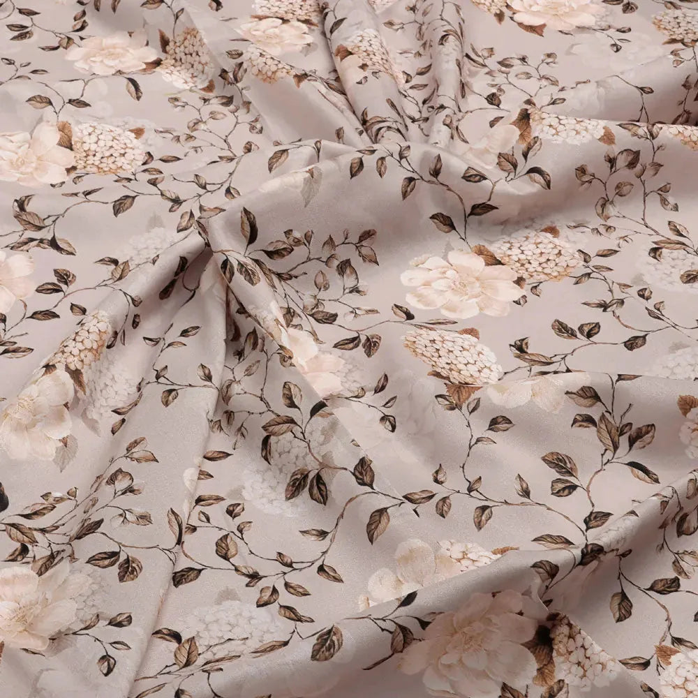 Grayish Orange Roses With Brown Valley Digital Printed Fabric - Muslin – mu 0 ta05726 110 c