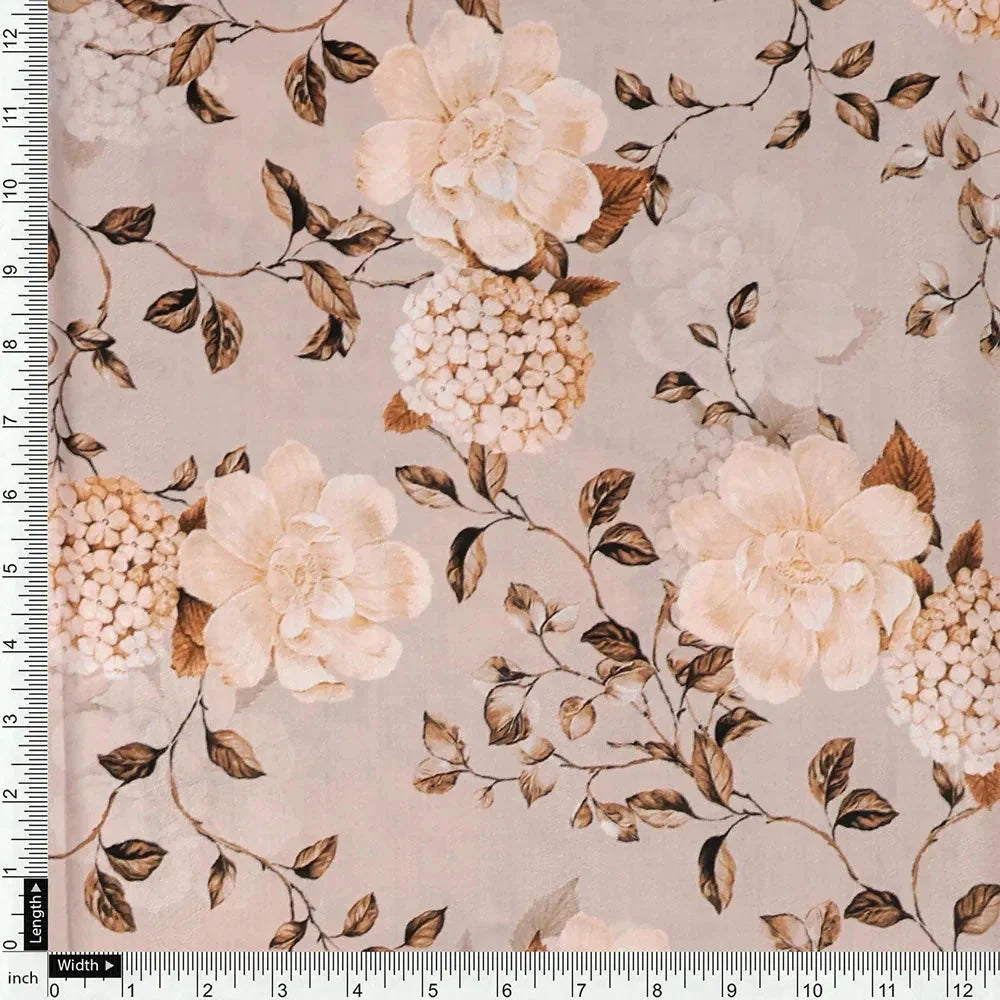 Grayish Orange Roses With Brown Valley Digital Printed Fabric - Muslin – mu 0 ta05726 110 d