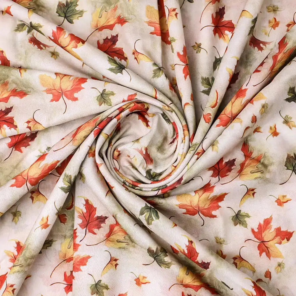 Gorgeous green leaves digital printed muslin fabric by FAB VOGUE Studio – mu 0 ta06094 110 a