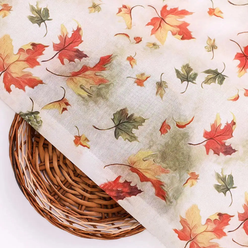 Gorgeous green leaves digital printed muslin fabric by FAB VOGUE Studio – mu 0 ta06094 110 b