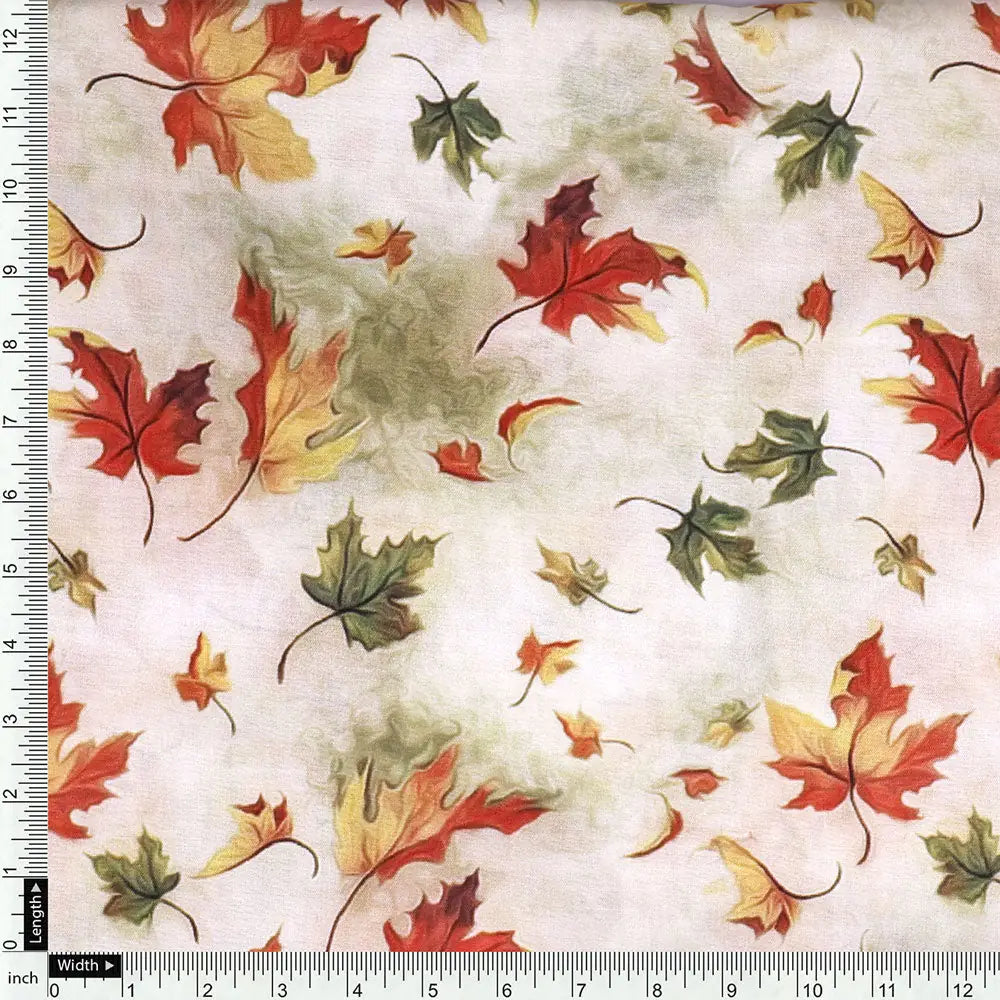 Gorgeous green leaves digital printed muslin fabric by FAB VOGUE Studio – mu 0 ta06094 110 d