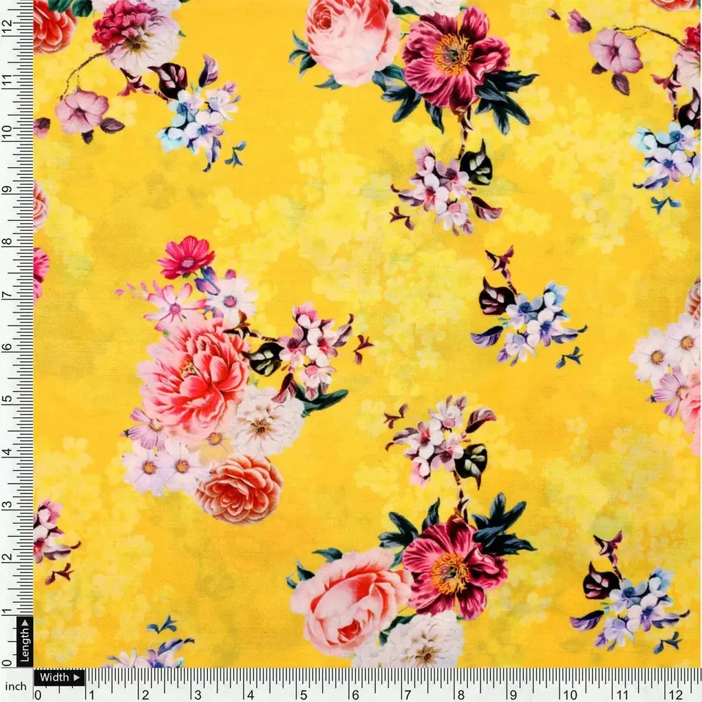 Beautiful Yellow Base Floral Bunch Digital Printed Fabric – mu 0 ta06677 110 a 2