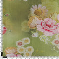 Pink Rose On Green Palate Digital Printed Fabric  - Muslin – mu 0 ta07237p4 110 a