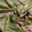 Pink Rose On Green Palate Digital Printed Fabric  - Muslin – mu 0 ta07237p4 110 c