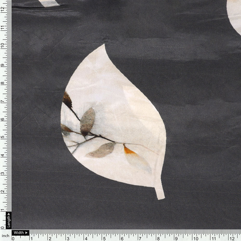 Gorgeous digital printed fabric in natural crepe with leaves pattern