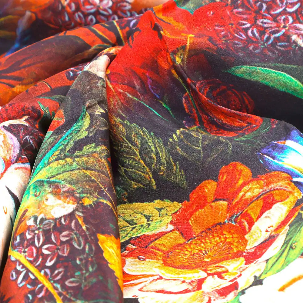 Gorgeous black and multicolor damask digital printed fabric – nc 0 ta0025 108 c