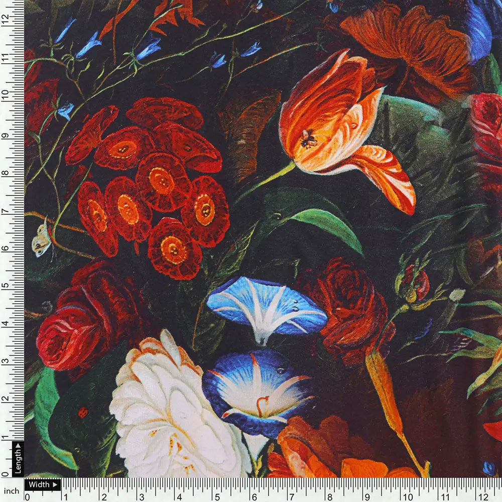 Gorgeous black and multicolor damask digital printed fabric – nc 0 ta0025 108 d