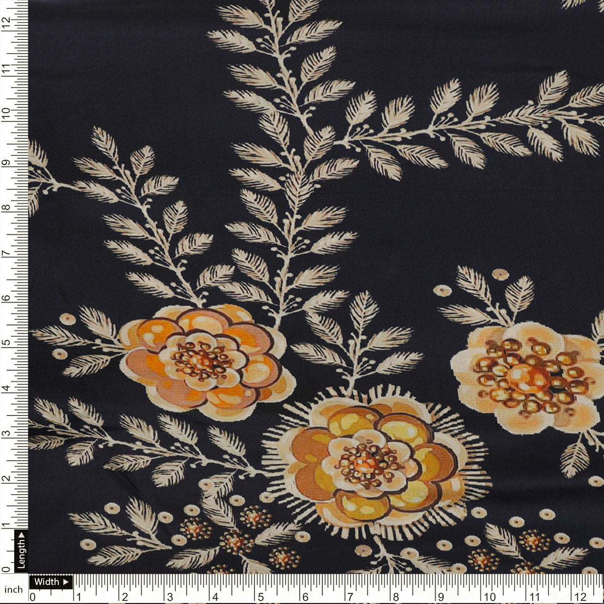 Embroidery Flower And Buds Digital Printed Fabric - Natural Crepe