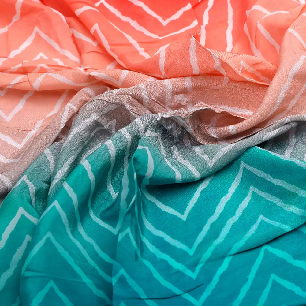 Classy Green, Red, and Peach Zigzag Digital Printed Natural Crepe Fabric – nc 0 ta08377p3 108 c