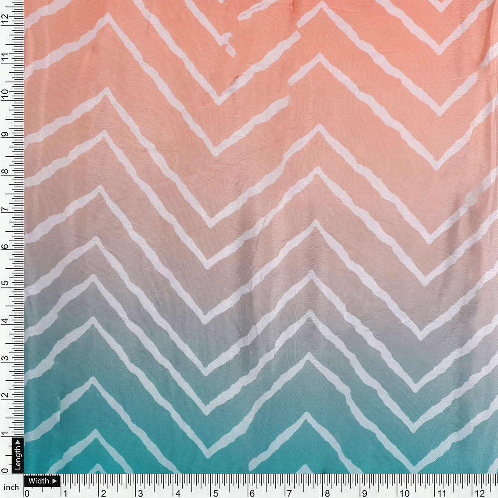 Classy Green, Red, and Peach Zigzag Digital Printed Natural Crepe Fabric