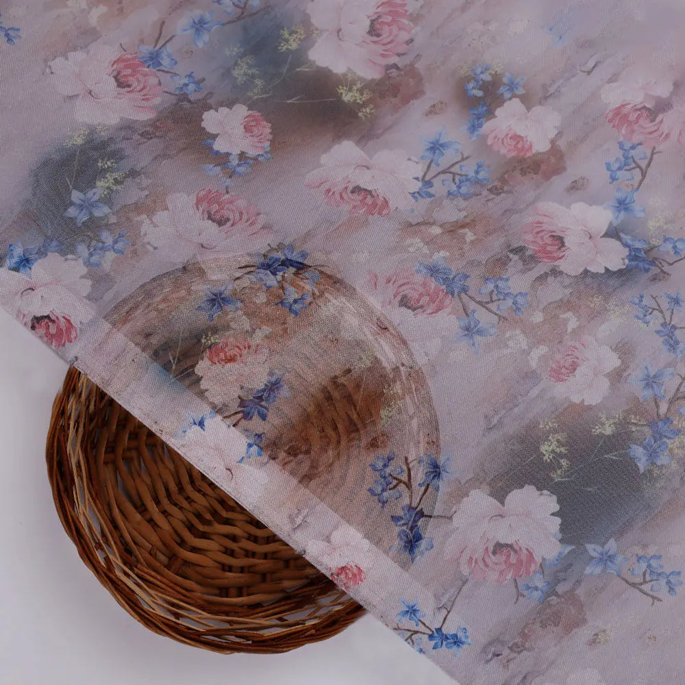 Classy and Attractive Brown Floral Digital Printed Organza Fabric – or 0 ta08309 110 b