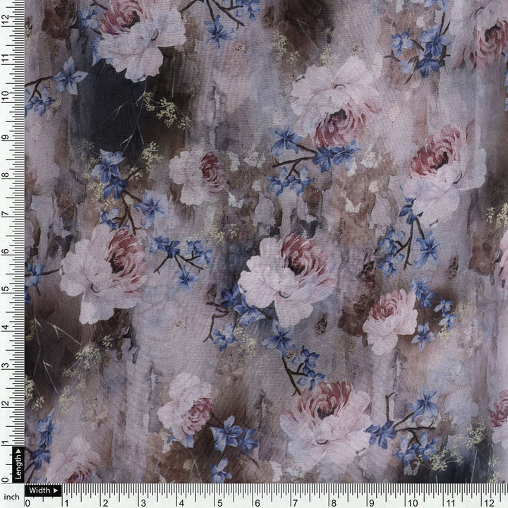 Classy and Attractive Brown Floral Digital Printed Organza Fabric