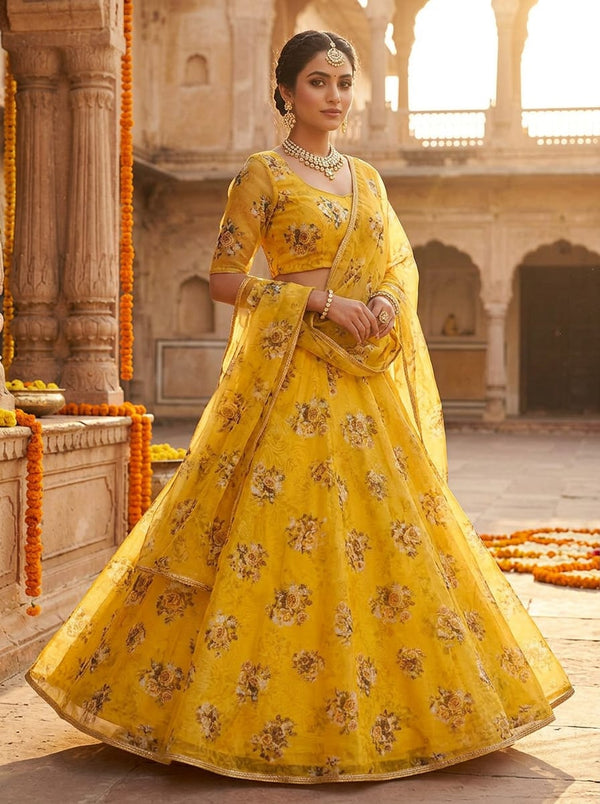 Yellow Classic Rose Bouquet Floral Organza Digital Printed Fabric - Lehenga Choli Lookbook - OR-0-MA015383-110 - alternate view