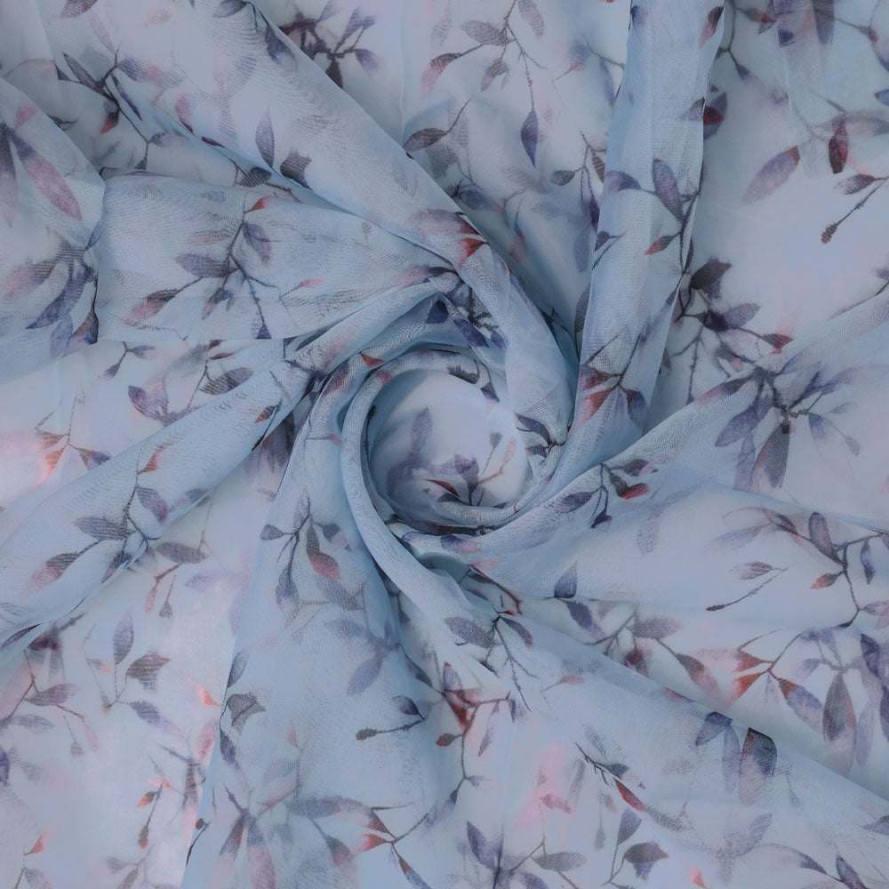Gorgeous green leaves digital printed organza fabric by FAB VOGUE Studio