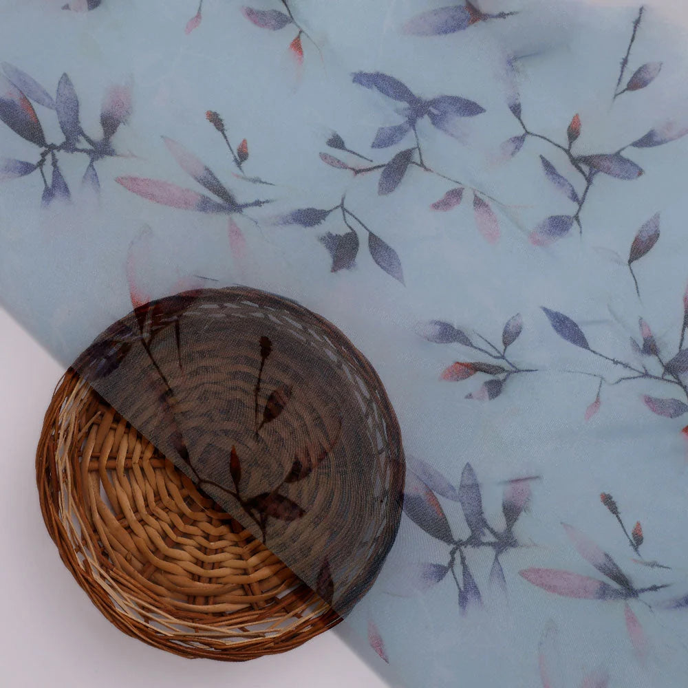 Gorgeous green leaves digital printed organza fabric by FAB VOGUE Studio – or 0 ta05861p2 110 b