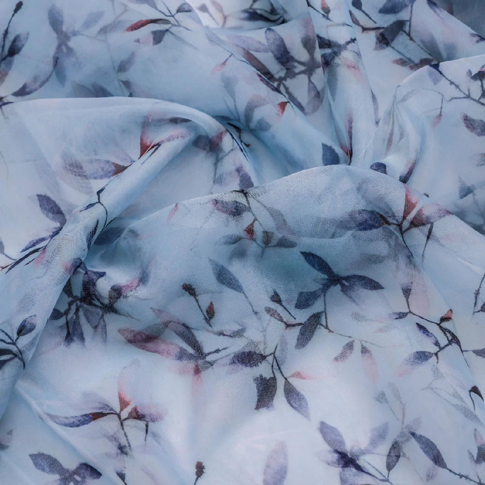 Gorgeous green leaves digital printed organza fabric by FAB VOGUE Studio – or 0 ta05861p2 110 c