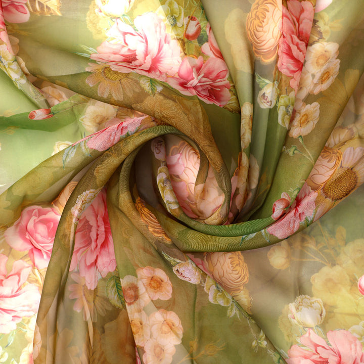 Gorgeous floral digital printed organza fabric by FAB VOGUE Studio