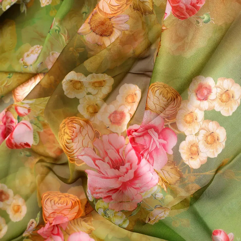 Gorgeous floral digital printed organza fabric by FAB VOGUE Studio – or 0 ta07237p4 110 c
