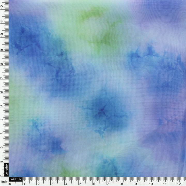 Classic Spotted Blue & Green Digital Printed Fabric - Organza